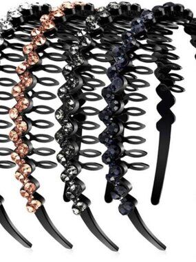Teeth Comb Headbands - 4 Pcs Wave Rhinestone Crystal Hair Hoop for Women & Teens